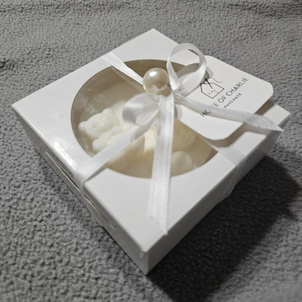 6 Personalized White Bear Scented Baby Shower Birthday Candle Favors Giveaways